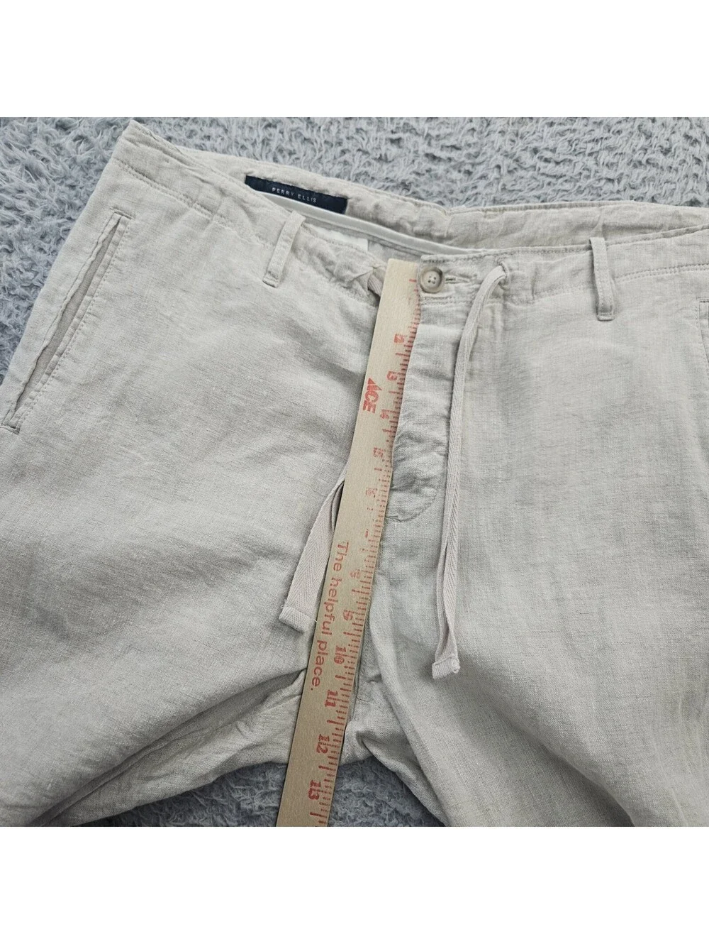 Perry Ellis Linen Pants Men 34 (Fits 36x31) Beige Drawstring 100% Linen